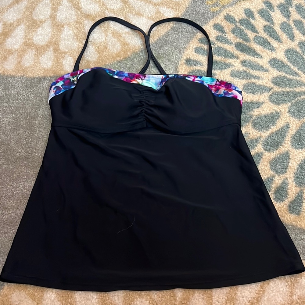 🌺Women's Athleta Black Floral Tankini Swim Top sz. 34 B/C🌺